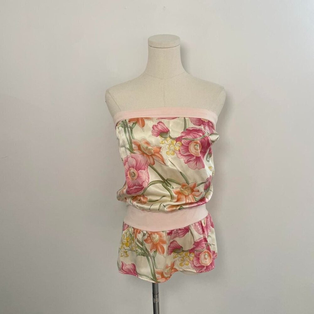 Vintage Y 2 K Bordeaux Seamless Silk Floral Tube Top | Women’s Size OS /Small